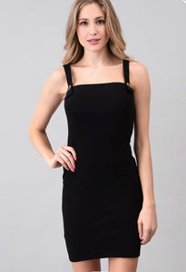 Button Shoulder Strap Midi Dress