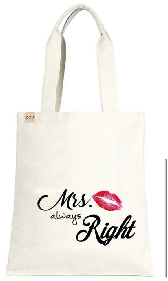 Mrs. Always Right Canvas Tote Bag with Pouch Set