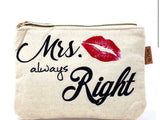 Mrs. Always Right Canvas Tote Bag with Pouch Set