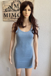 Grey Blue Washed Open Back Mid Dress