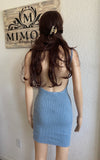 Grey Blue Washed Open Back Mid Dress