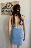 Grey Blue Washed Open Back Mid Dress