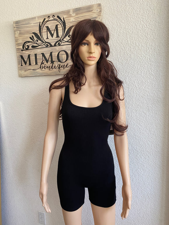 Black Ribbed Tank Romper