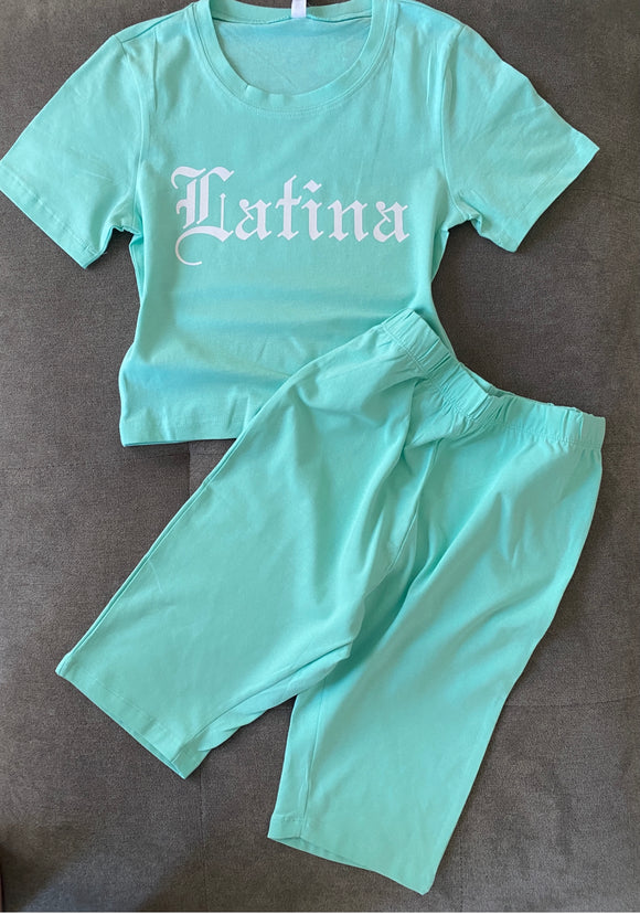 Latina Teal Crop top Set